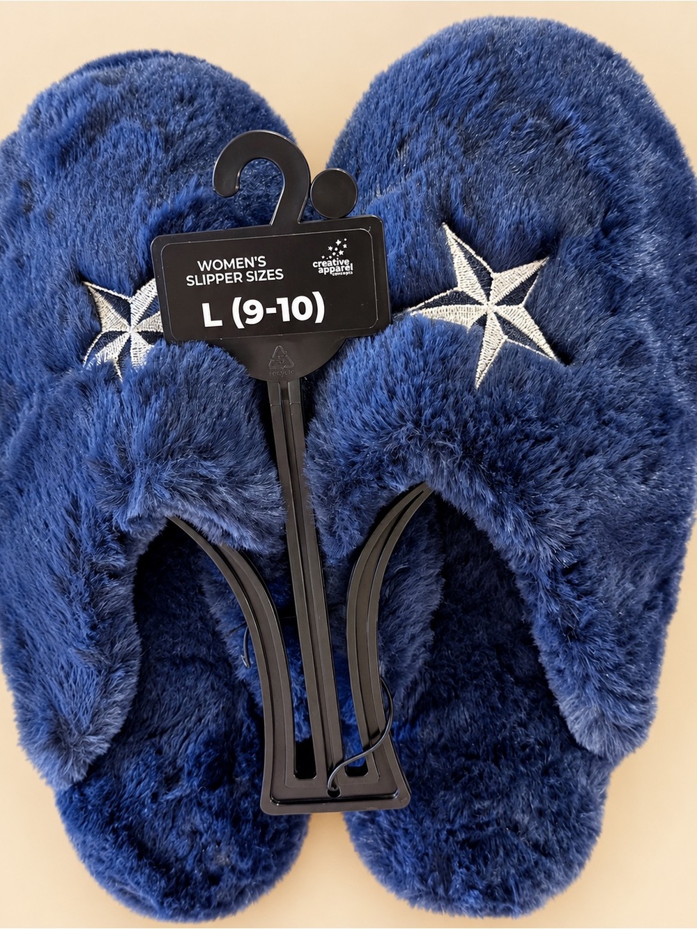 Plush Navy Blue Texas Star Embroidered Slippers Size Large or 9-10